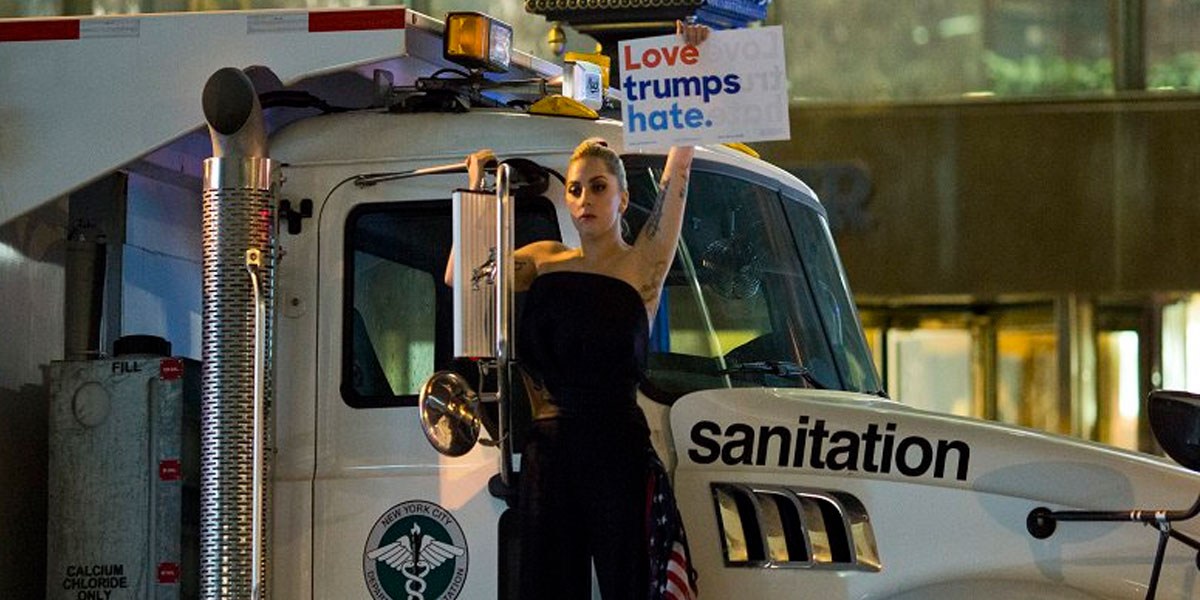 Lady Gaga Stages Protest Outside Trump Tower As Donald Trump Wins Presidency